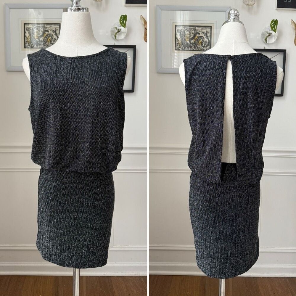 Second Female Glint Blouson Dress Black Silver Shimmer $175 XS